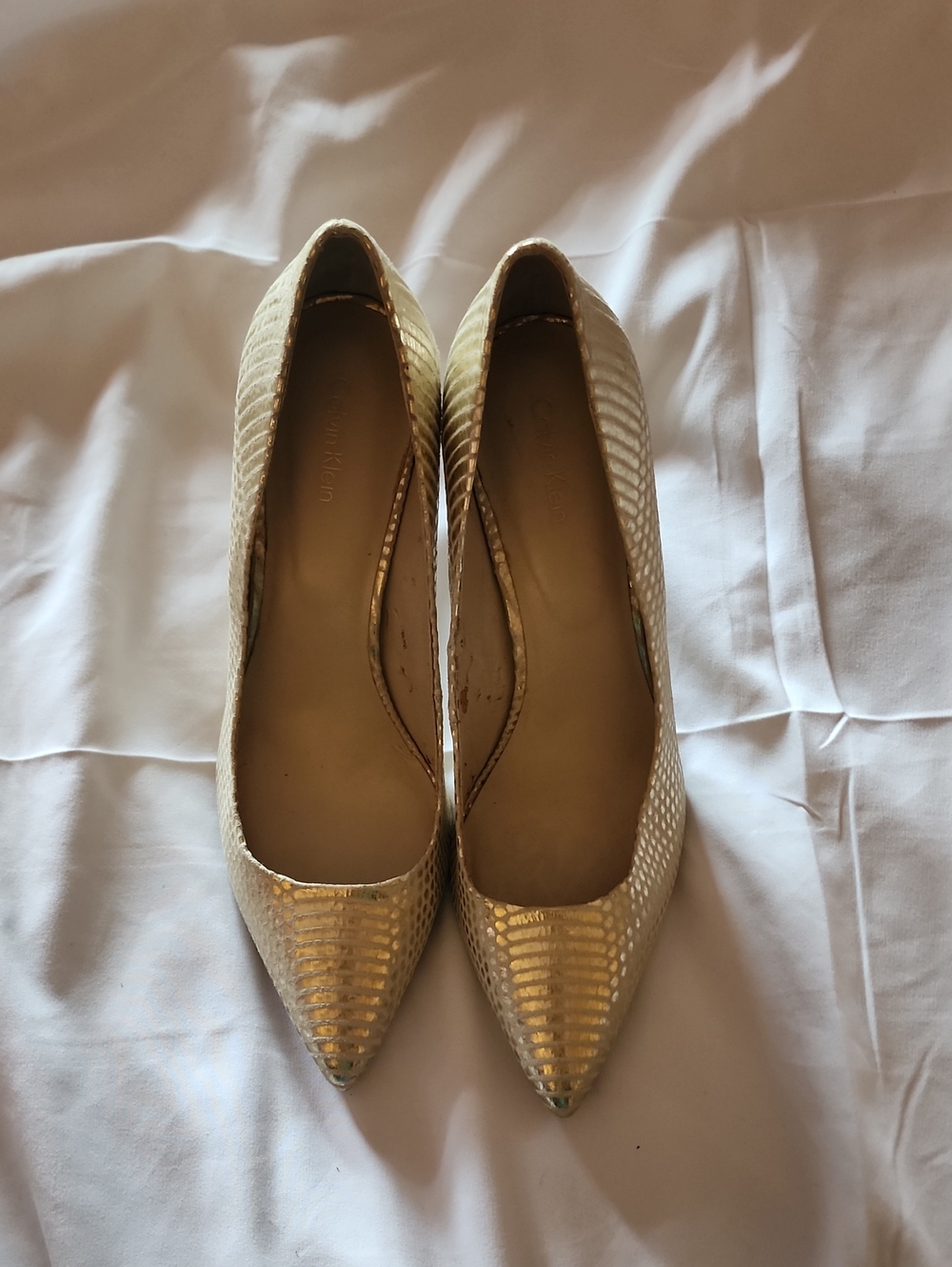Calvin Klein Metallic Gold Pointed-Toe High Heels